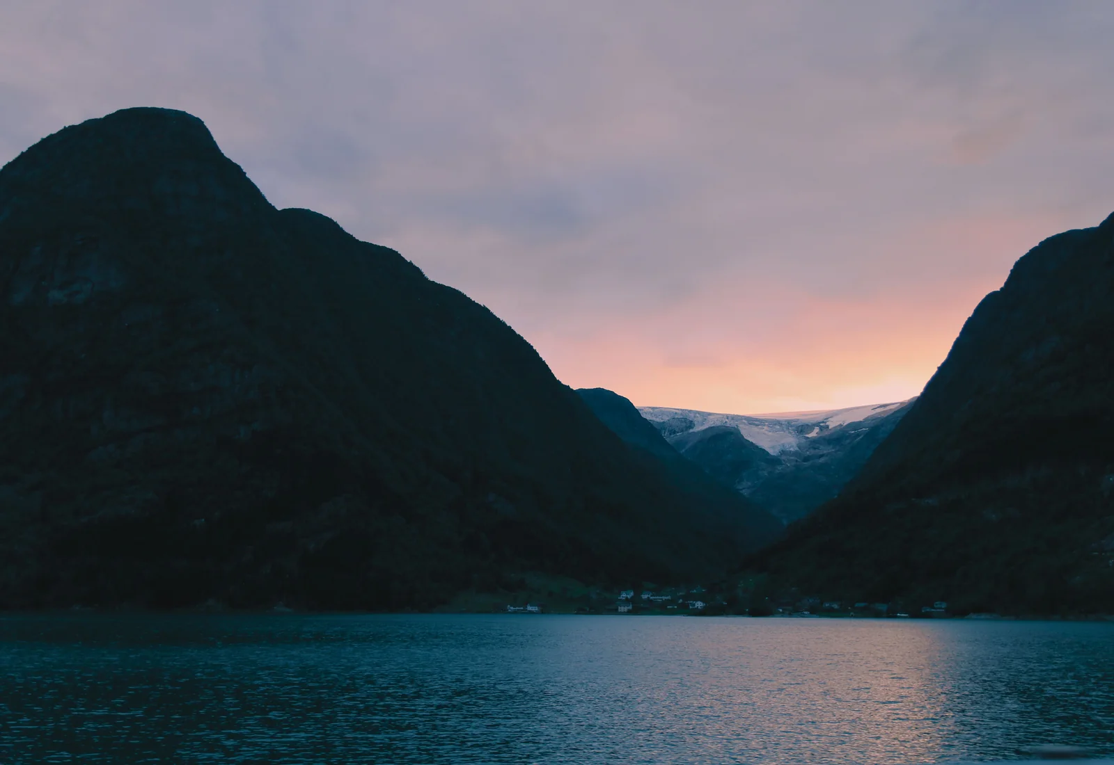 Norwegian fjord at sunset